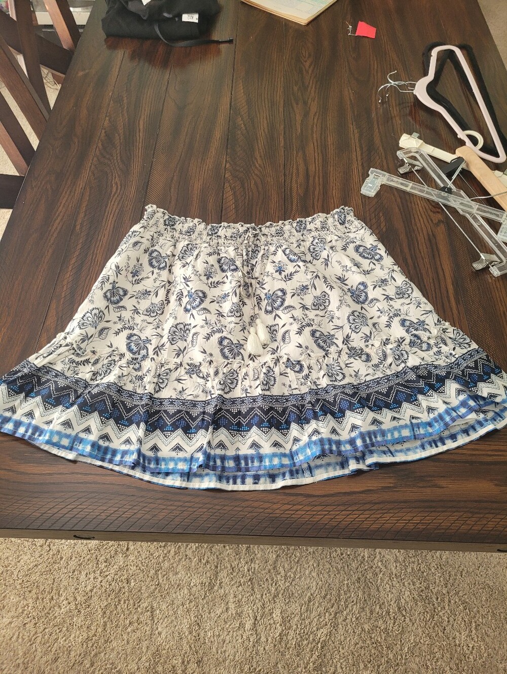 BeachLunchLounge 100% Cotton Mini Skirt Blue White Lined Size L Floral Casual - Picture 13 of 13